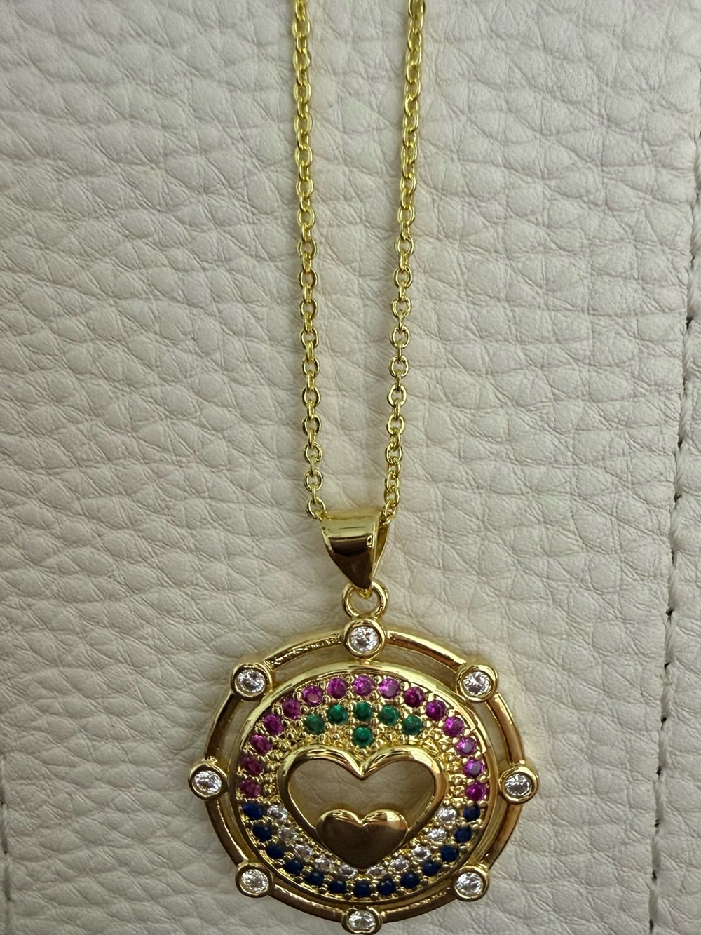 Gold Heart Pendant Necklace with Multicolor Gem Accents *NWT